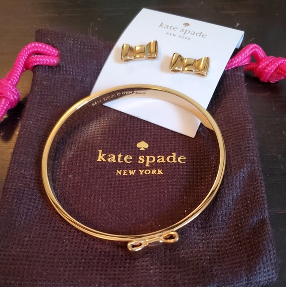 kate spade Jewelry - Kate Spade gold bow earrings + bangle